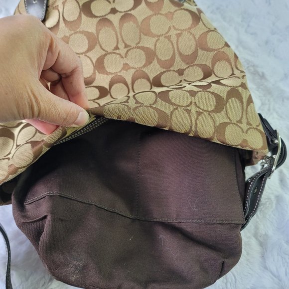 COACH 6076 Signature Jacquard Brown Canvas Bucket Shoulder Bag - Picture 11 of 14